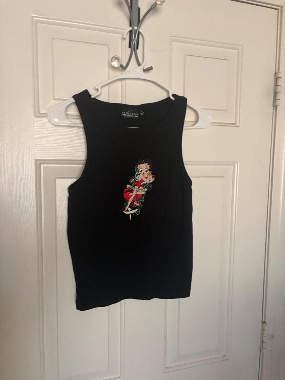 Black Betty Boop Graphic Ribbed Tank Top